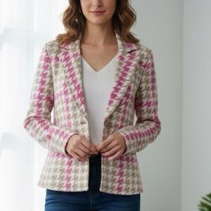 3/25$ (Mix)Jones New York Pink & Cream Houndstooth Blazer M